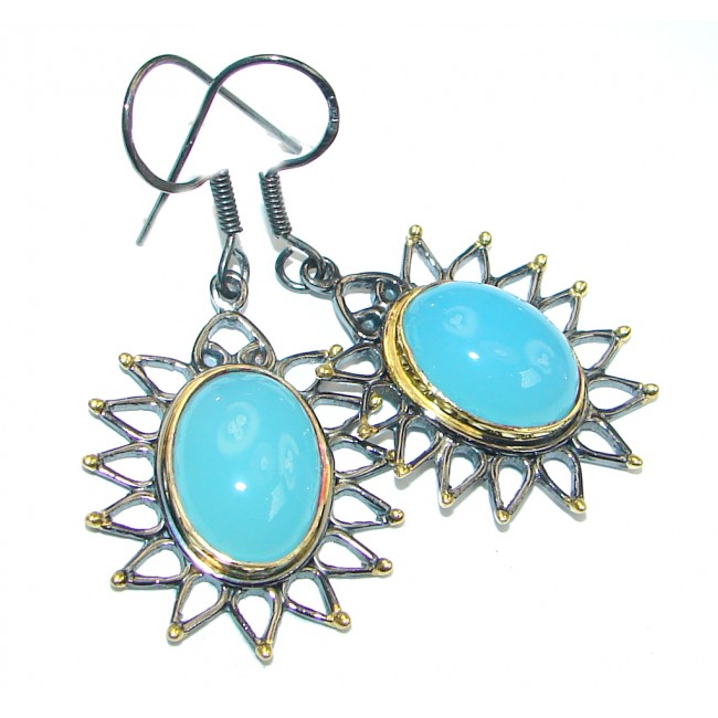 Chunky Style Blue Agate Gold Rhodium plated over Sterling Silver earrings