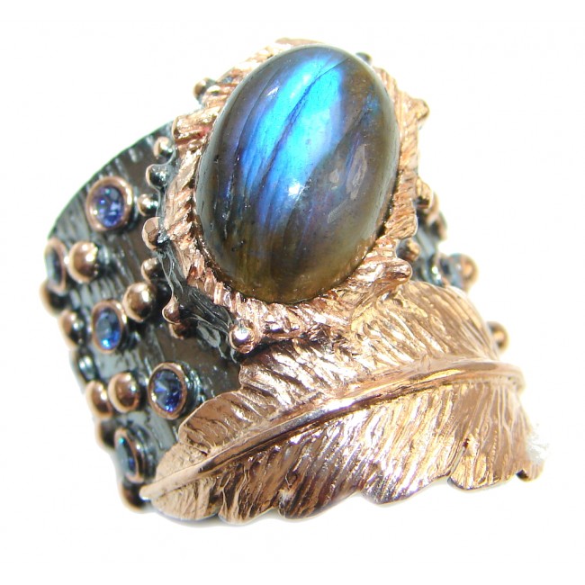 Fire Labradorite Topaz Rhodium Rose Gold plated over Sterling Silver ring size 7 1/2