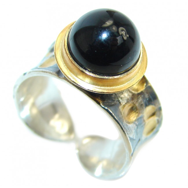 Black Onyx Two Tones Sterling Silver Italy made ring size adjustable