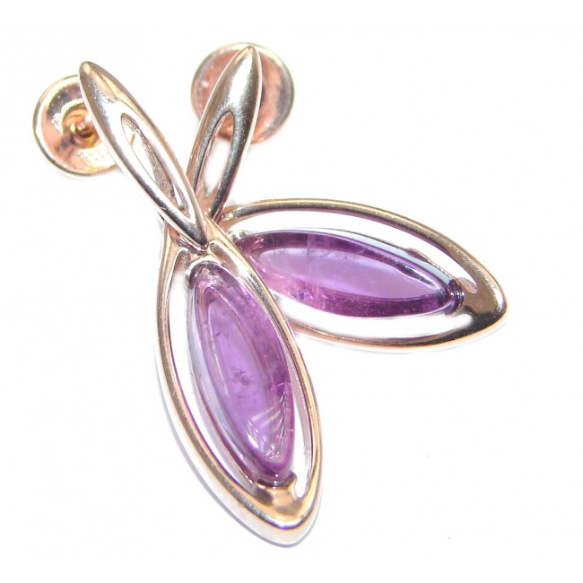 Marquise Natural Amethyst Rose Gold plated over Sterling Silver stud earrings