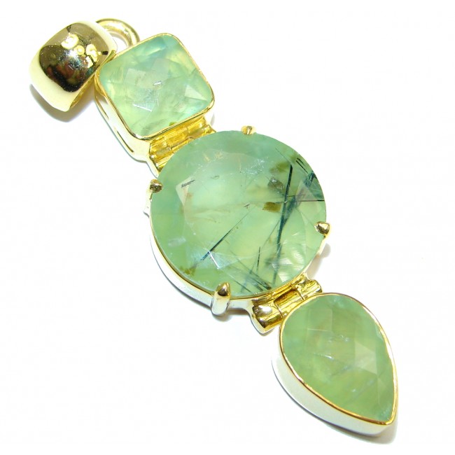 Genuine Top quality Green Moss Prehnite 18 ct gold plated over Sterling Silver Pendant