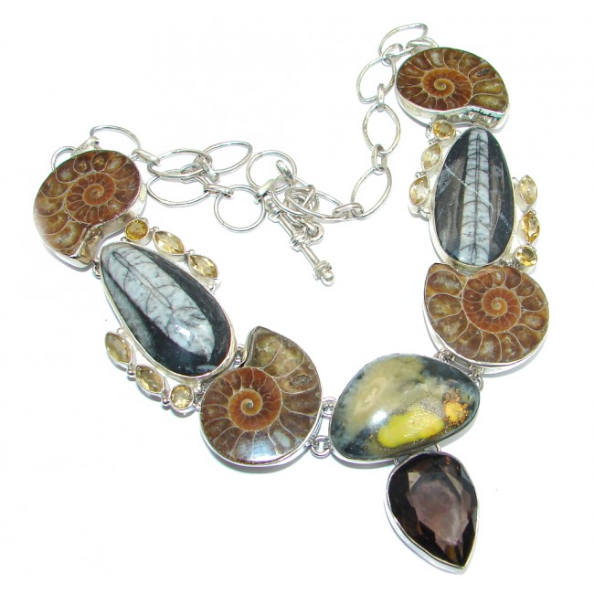 One of the Kind Ammonite Fossil Citrine Sterling Silver handcrafted necklace