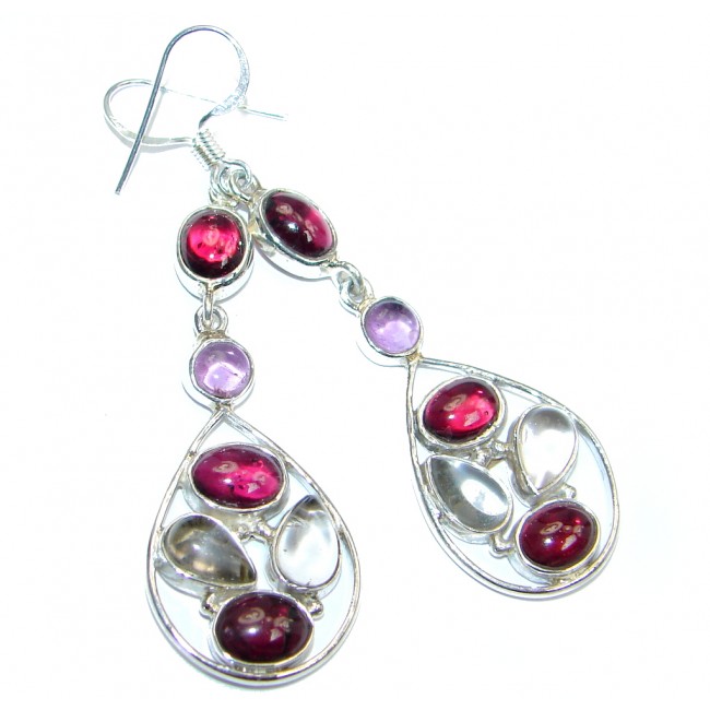 Natural Raspberry Rhodolite Amethyst Sterling Silver handmade earrings