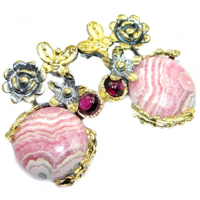 Pink Argentinian Rhodochrosite Garnet Gold plated over Sterling Silver handmade earrings