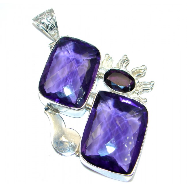 Large 43.5 grams Amazing created Amethyst Sterling Silver Pendant