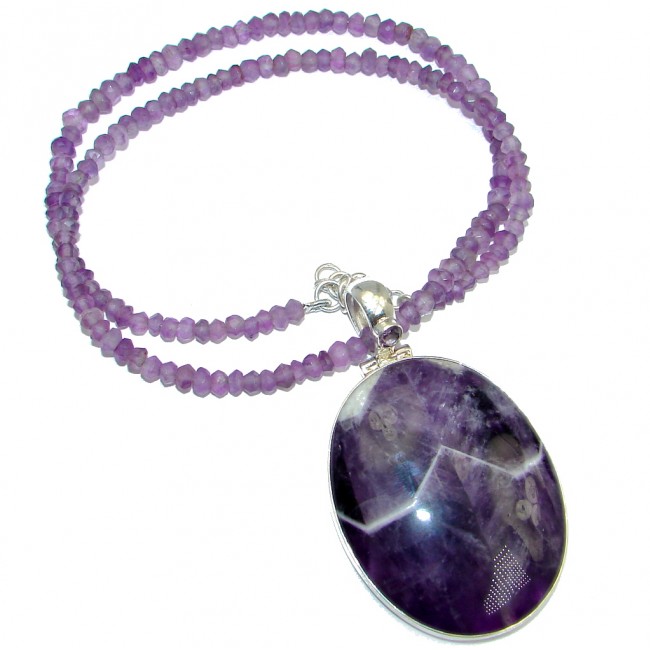 Chunky Pink Amethyst & Amethyst beads Sterling Silver necklace