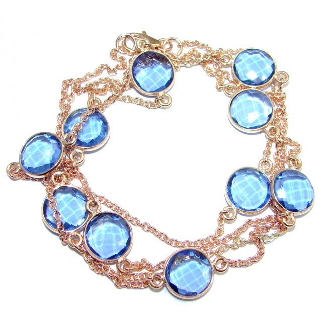 36 inches created Sapphire Rose Gold over Sterling Silver Necklace