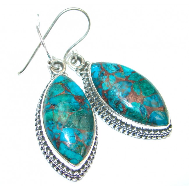 Perfect Blue Turquoise with copper vains Sterling Silver earrings