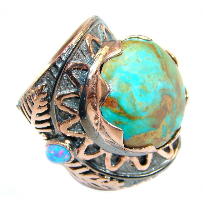 Stone Of Harmony Parrots Wing Chrysocolla Rose Gold plated over Sterling Silver ring s. 6 1/2