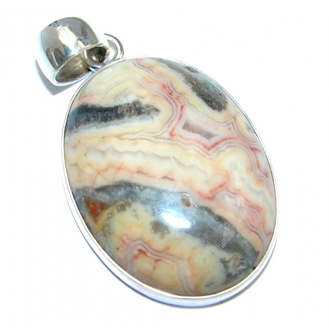 Large genuine Crazy Lace Agate Sterling Silver pendant