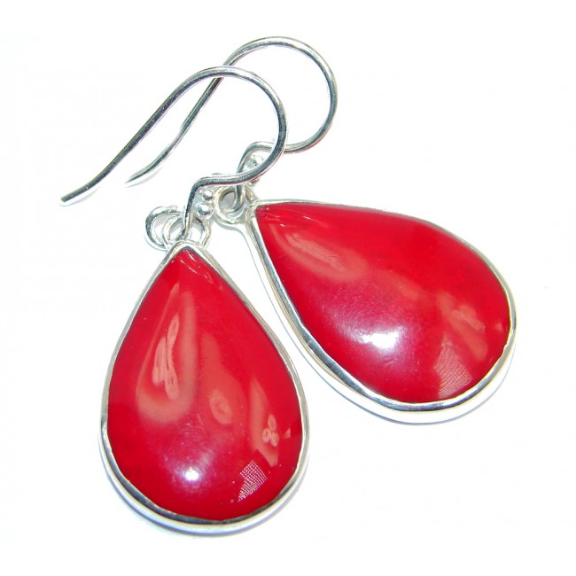 Large Deep Love Red Fossilized Coral Sterling Silver earrings