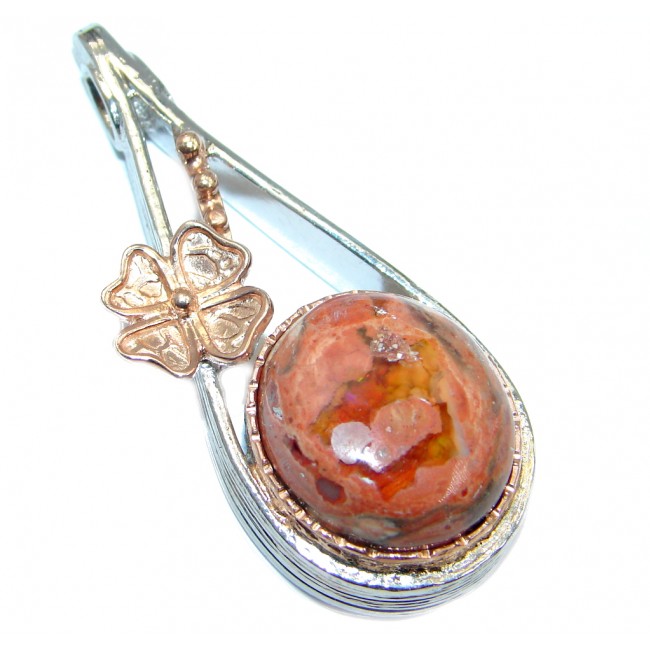 Authentic Mexican Fire Opal Rose Gold Rhodium plated over Sterling Silver handmade Pendant
