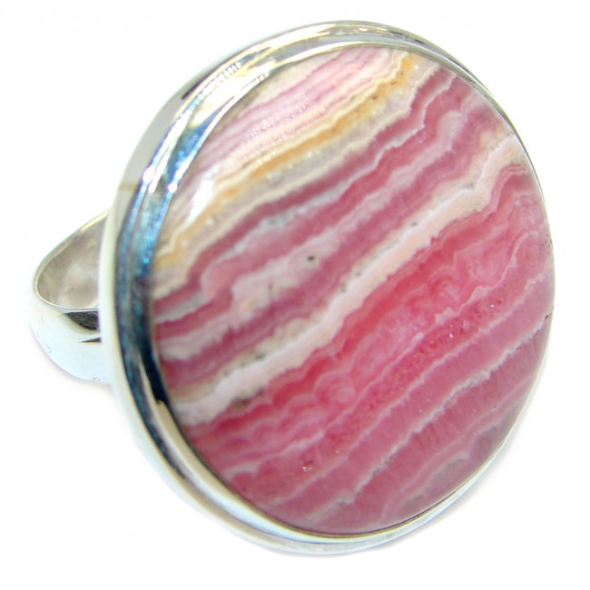 AAA quality Pink Rhodochrosite Sterling Silver Ring size adjustable