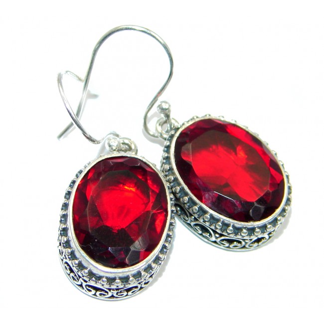 Rich Design simulated Red Garnet Sterling Silver handmade earrings