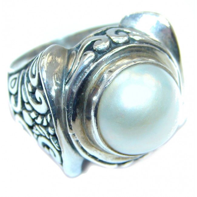 Rich Design Pearl Bali handmade made Sterling Silver ring s. 6 1/4