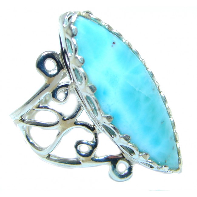Sublime Genuine Marquise Larimar Sterling Silver handmade Ring size 8