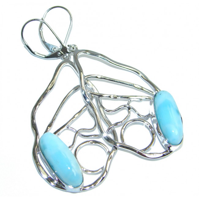 Modern Huge Blue Larimar Sterling Silver handmade earrings
