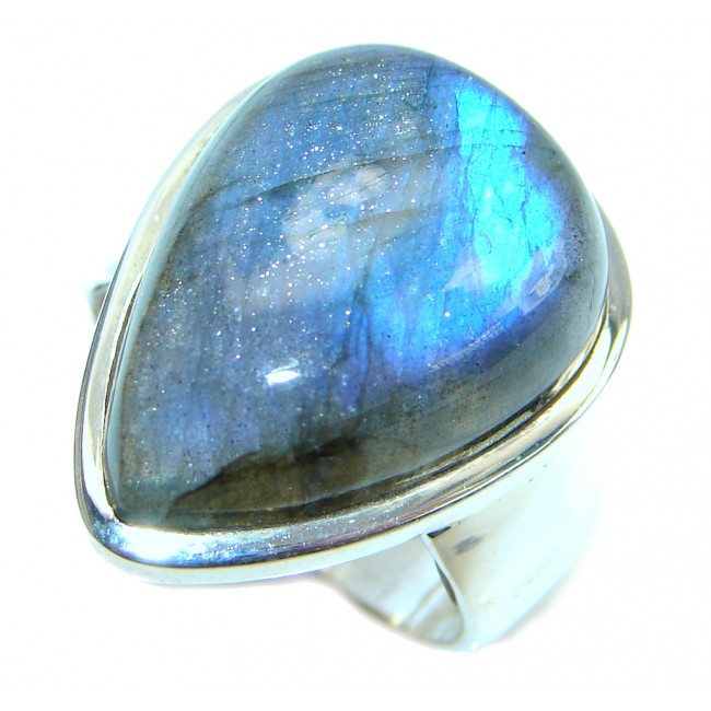 Natural Fire Labradorite Sterling Silver handcrafetd ring size 8