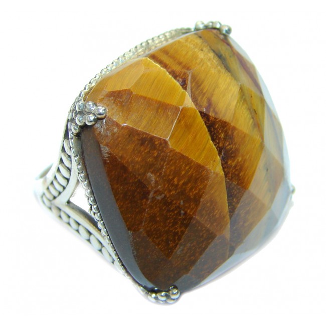 Chunky faceted Golden Tigers Eye Sterling Silver ring s. 9