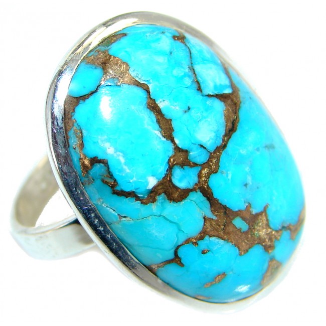 Simple Design Blue copper Turquoise Sterling Silver handmade ring siz 9