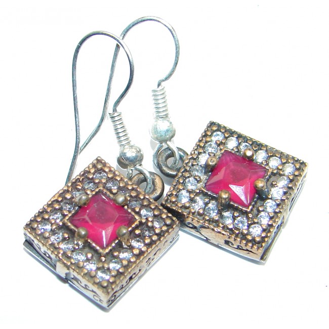 Victorian Style created Red Ruby Sterling Silver chandelier earrings