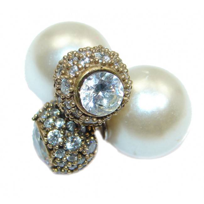 Fresh Water Pearl White Topaz Sterling Silver handcrafted stud earrings