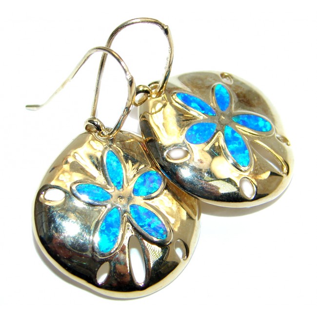 Gorgeous Style Blue Fire Opal Gold Rhodium Plated Sterling Silver earrings