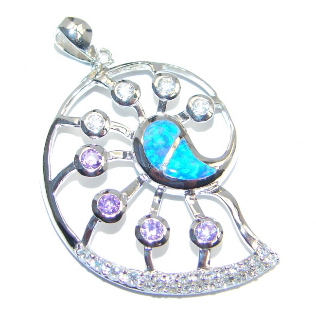Fancy Style lab. Blue Opal Cubic Zirconia Sterling Silver Pendant