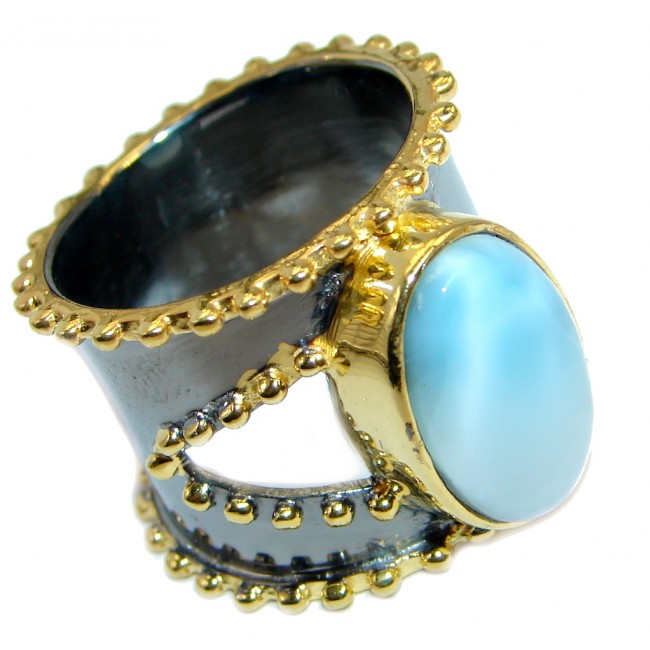 Vintage Style Larimar Gold Rhodium plated over Sterling Silver Ring size 7