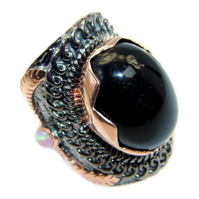 Huge Black Onyx Rose Gold plated over Sterling Silver handmade ring size 6