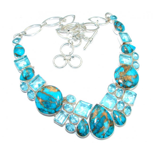 Unusal Style Copper Turquoise Blue Quartz Sterling Silver handmade necklace