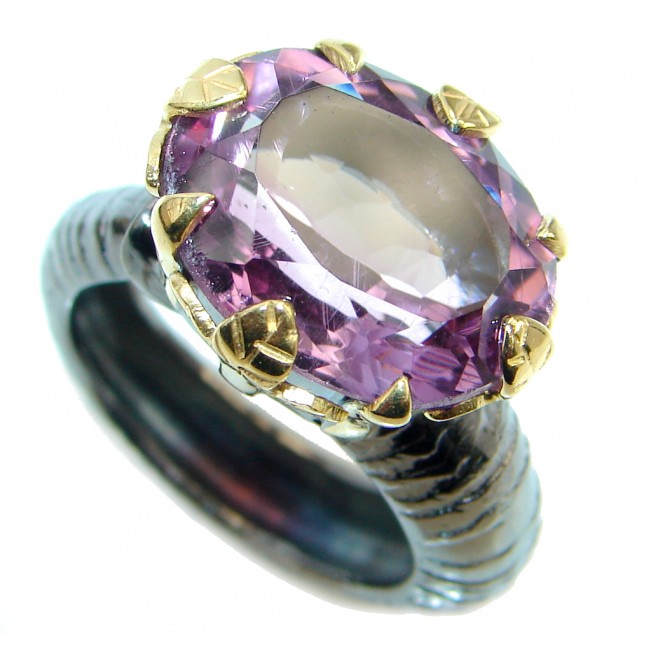 Genuine Amethyst Rose Gold Rhodium plated over Sterling Silver handmade ring size 8
