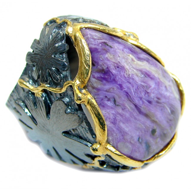 Beautiful genuine Purple Charoite Gold over Sterling Silver Ring size 7 3/4