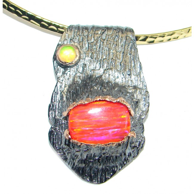 Exclusive Japanese Fire Opal Gold Rhodium plated over Sterling Silver handmade Necklaces