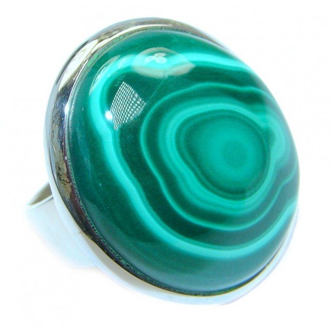 Natural great quality Malachite Sterling Silver handcrafted ring size 7