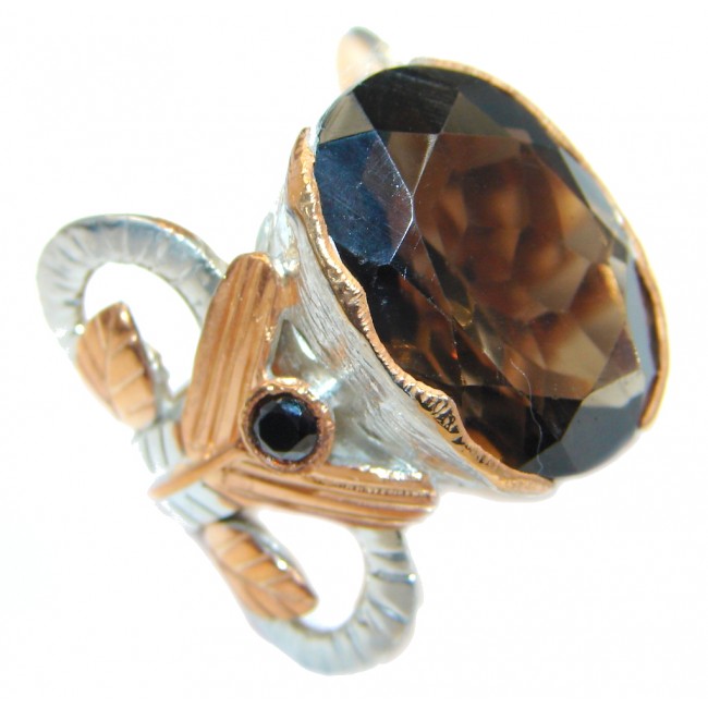 Amazing Genuine Smoky Topaz Gold plated over Sterling Silver ring size 6 1/4