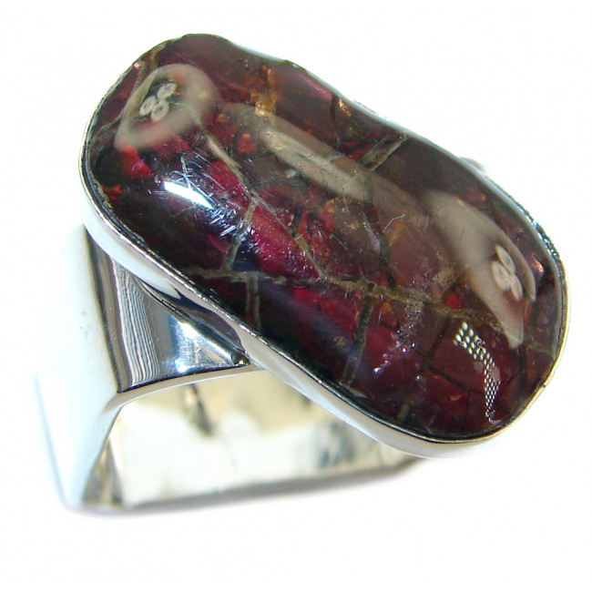 Unisex Natural Rainbow Fire Ammolite Sterling Silver ring s. 7 1/2