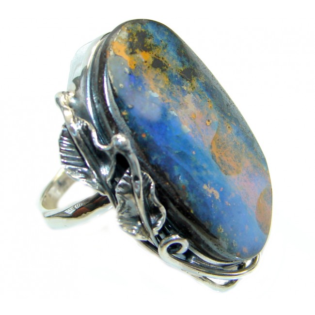 Classic Australian Boulder Opal Sterling Silver handcrafted ring size adjustable