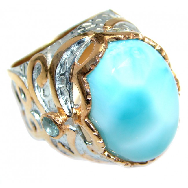 Genuine Larimar Oxidized Rose Gold plated over Sterling Silver handmade Ring size 7