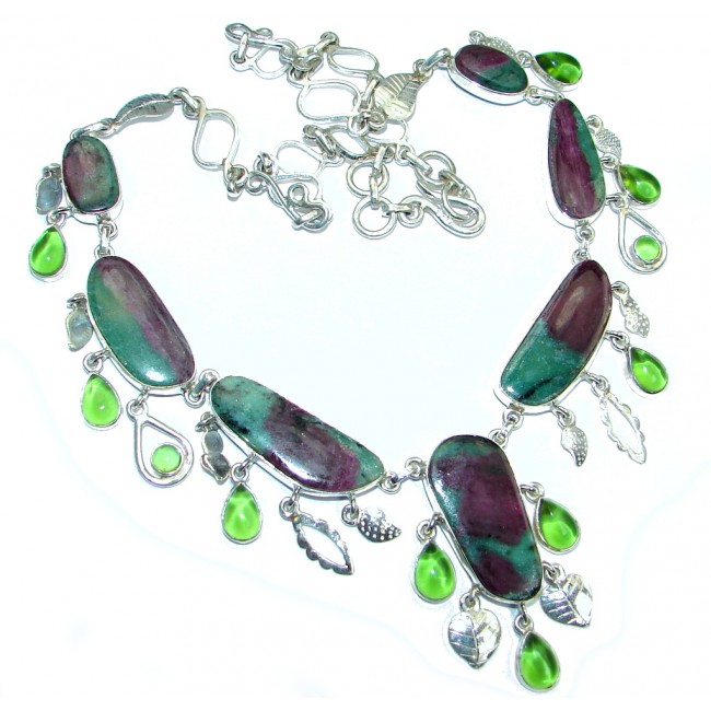 Fantastic quality Ruby in Zoisite Peridot Sterling Silver handmade Necklace
