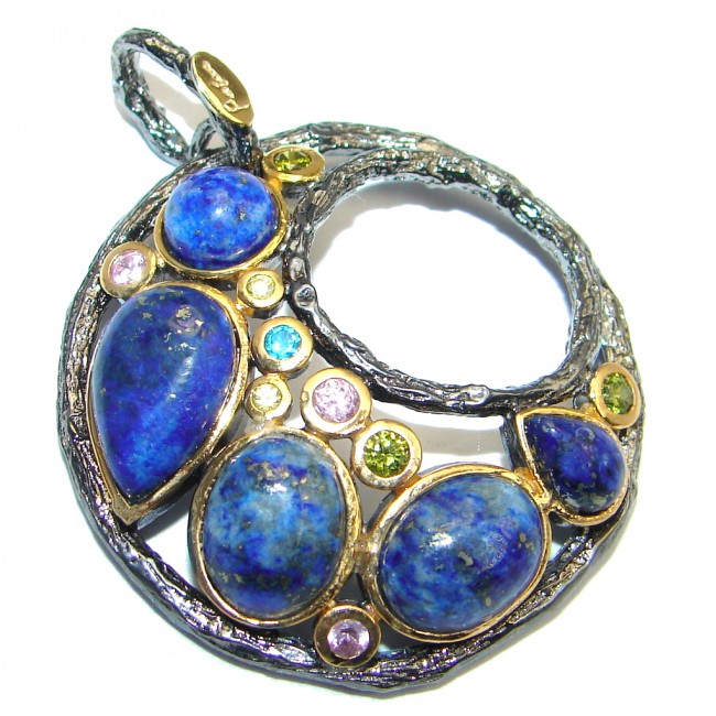 Excellent quality Blue Lapis Lazuli Gold plated over Sterling Silver Pendant