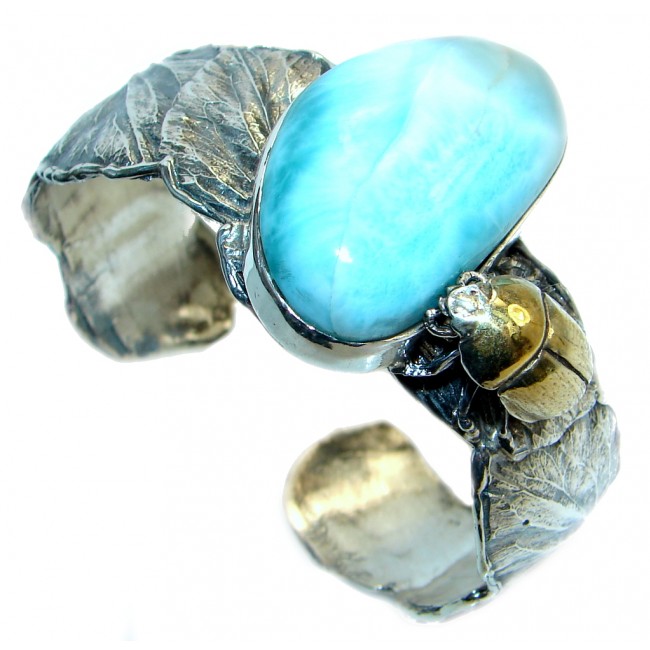 Beetle Genuine Blue Larimar 18 ct Rose Gold Rhodium plated over Sterling Silver handmade Bracelet Cuff