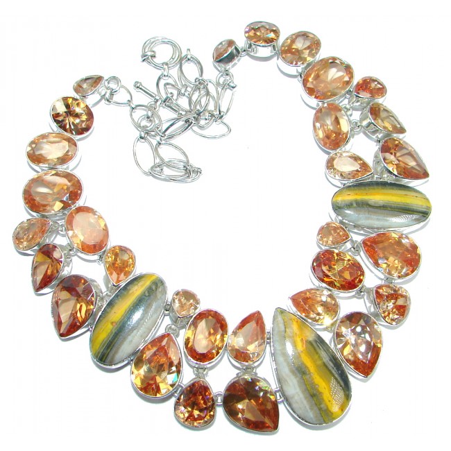 Jumbo Aura Of Beauty natural Bumble Bee Jasper Sterling Silver handmade Necklace
