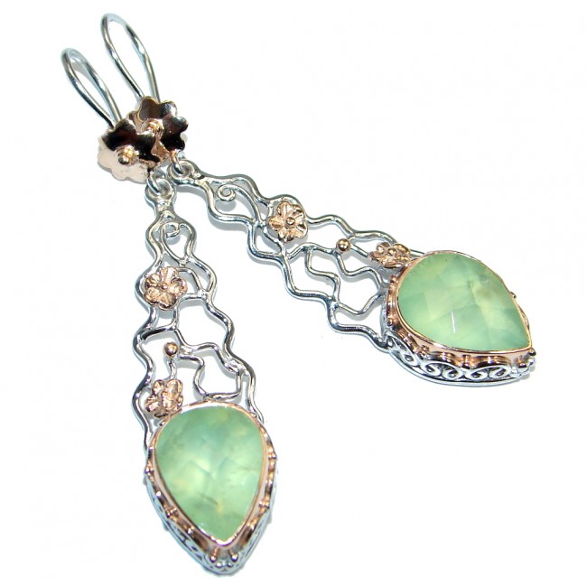Authentic Moss Prehnite Rose Gold Rhodium plated over Sterling Silver earrings