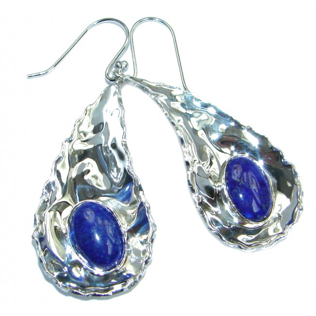 Perfect Blue Lapis Lazuli hammered Sterling Silver handmade earrings