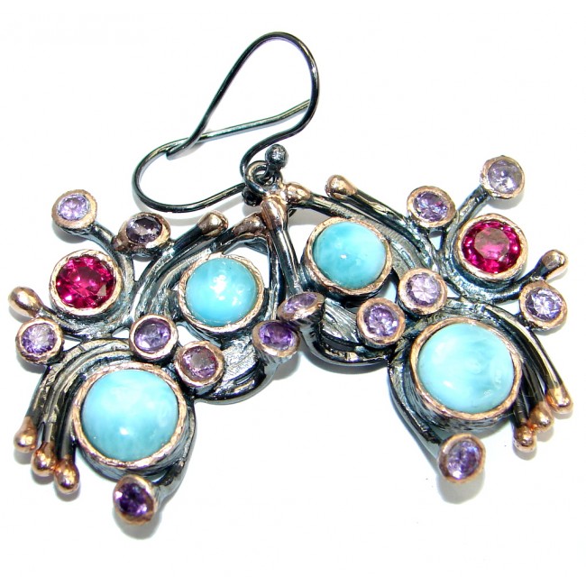 Precious Blue Larimar Garnet Gold plated over Sterling Silver handmade earrings