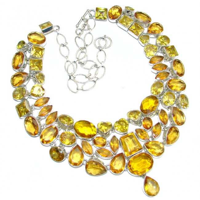 Bold Flamenco Gold Topaz Cubic Zirconia Sterling Silver handmade Necklace