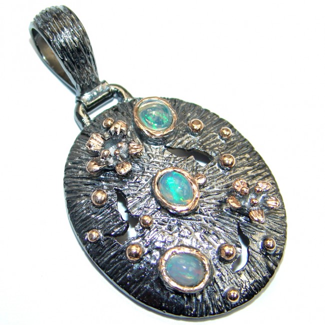 Genuine Ethiopian Opal Oxidized Gold plated Sterling Silver handmade Pendant