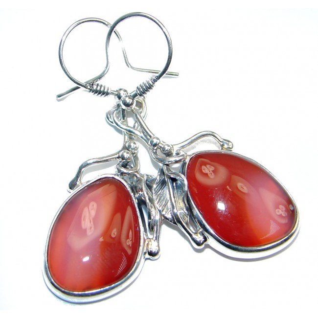 Orange Carnelian Oxidized Sterling Silver handmade earrings