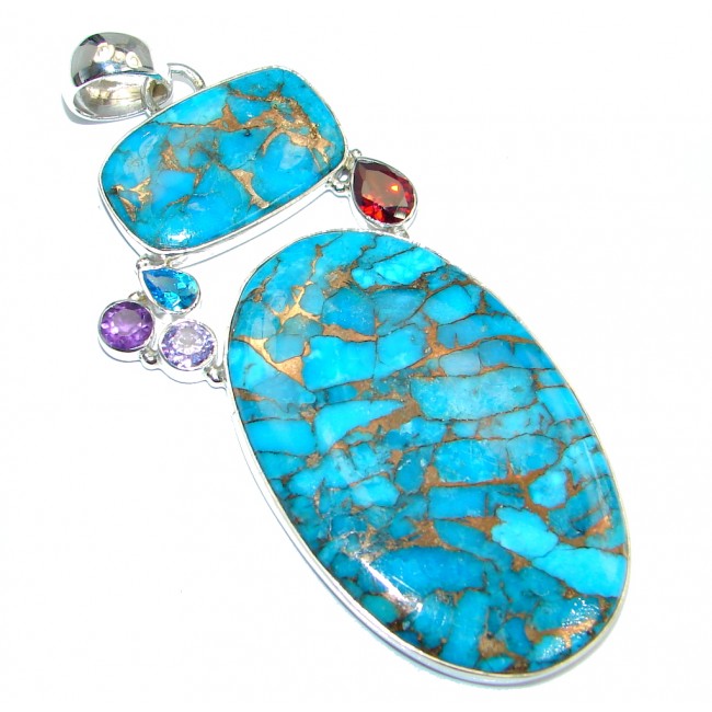 Blue Copper vains Turquoise Sterling Silver handmade Pendant